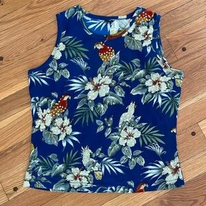 Zashi Sleeveless Tank Tropical Flower Parrot Sequin Beading Women 100% Cotton M